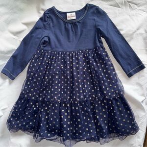 Hanna Andersson Long Sleeve Shimmer Tulle Navy and Gold Kids Dress